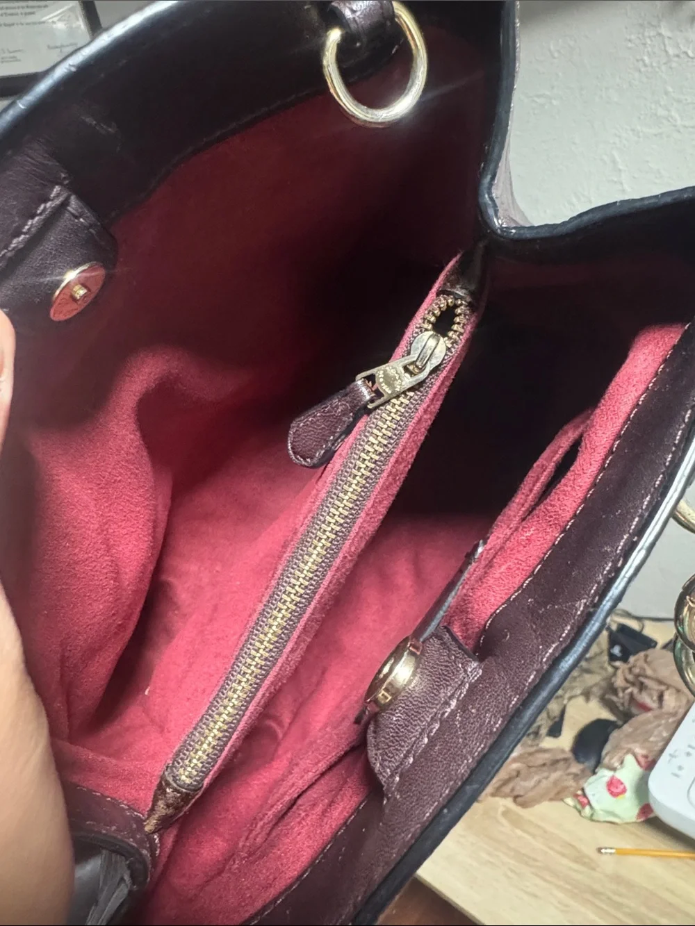 Coach Patent Leather Satchel in Deep Plum with Black Handles